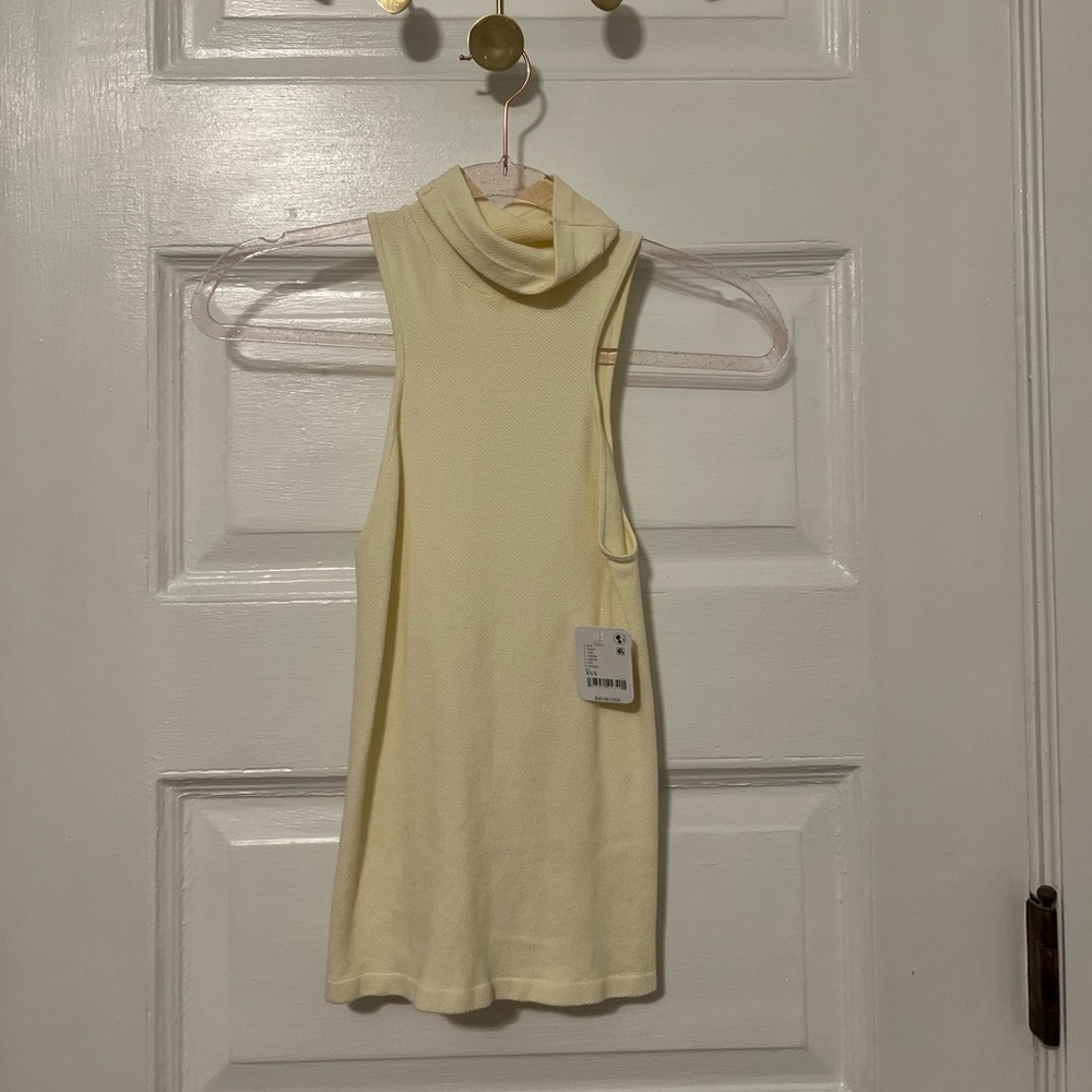 Free People Cream Sleeveless Turtleneck Top